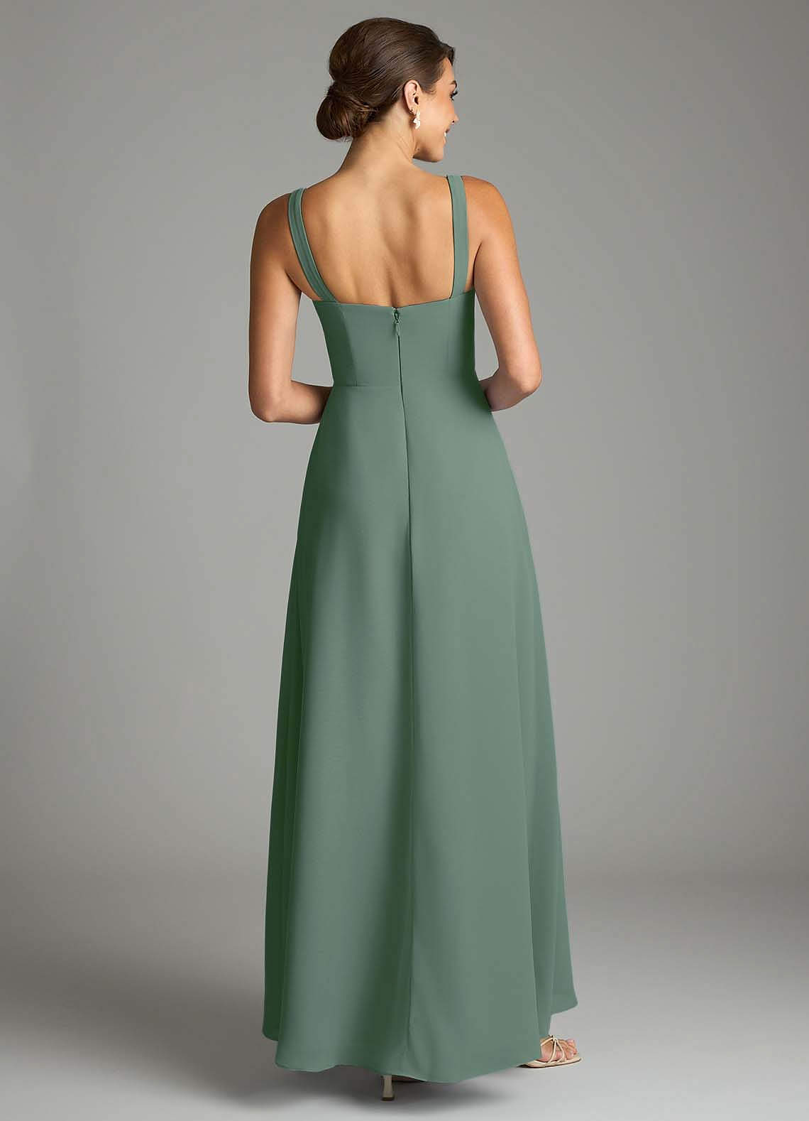 Azazie Debra Bridesmaid Dresses Eucalyptus A-Line with Pockets Chiffon Convertible Dress image5