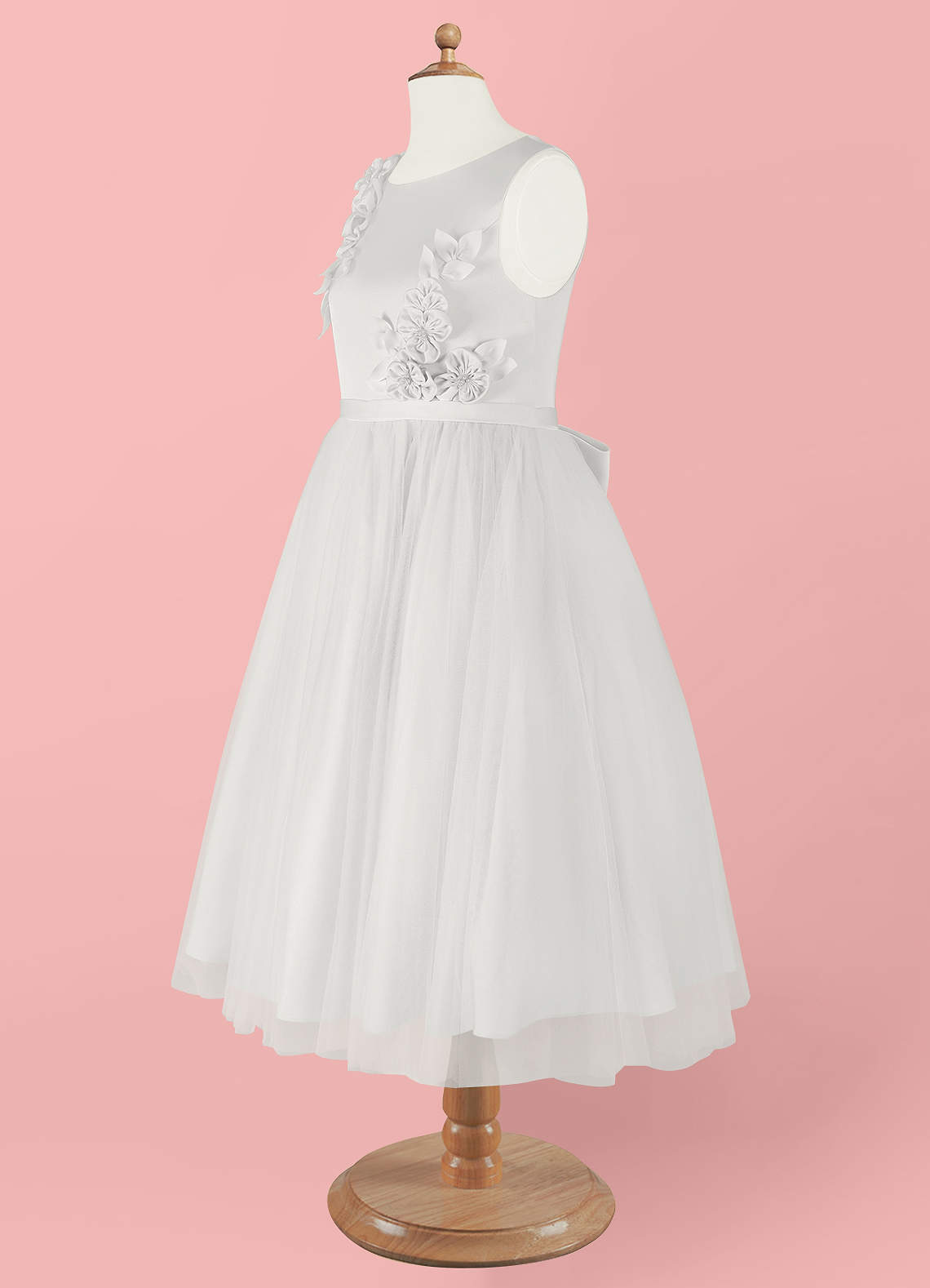 Barbie ♥ Azazie Flower Girl Dresses Scoop Rosette Bow Stretch Satin Tulle A-line Dress image10