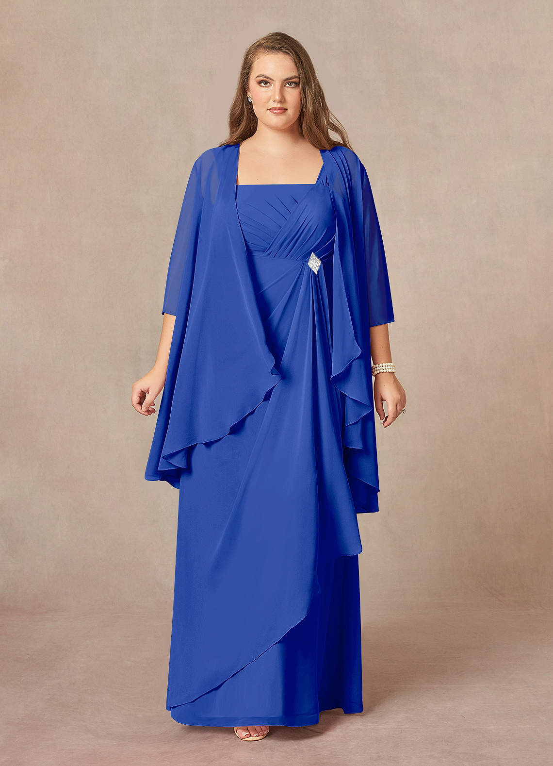Azazie Weisz Mother of the Bride Dresses Royal Blue A-Line Square Neckline Pleated Chiffon Dress image1