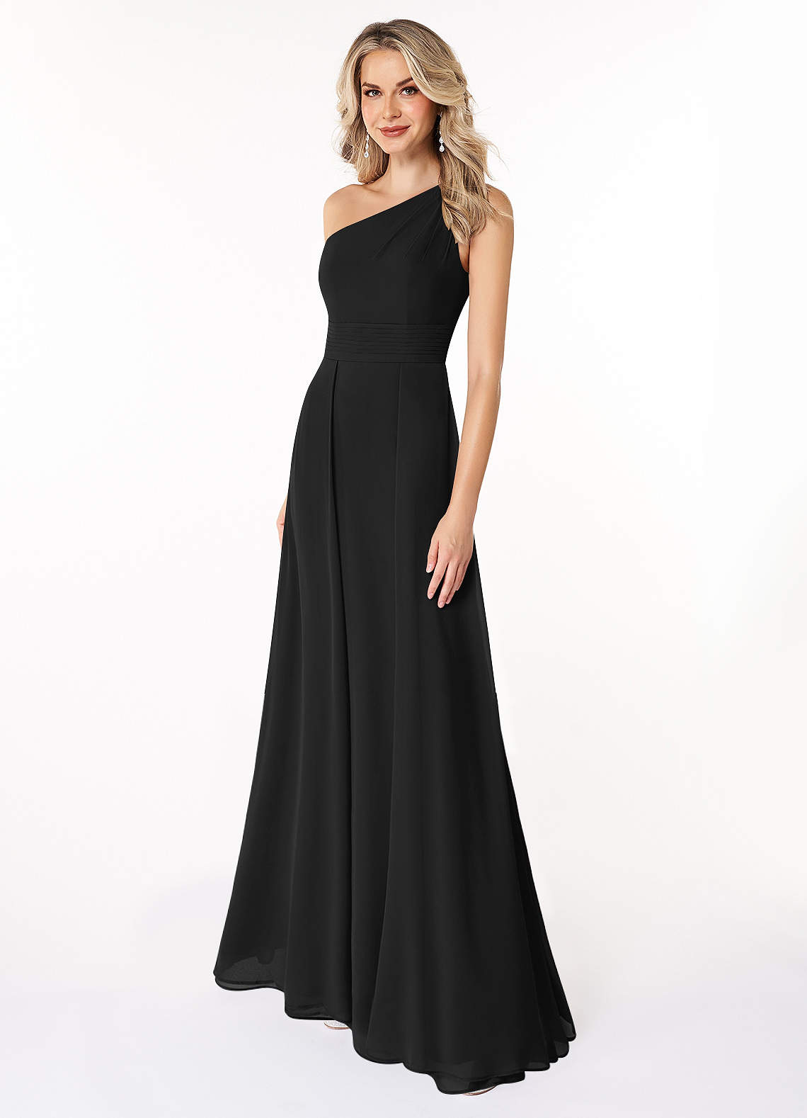 Azazie Dallas Jurken voor bruidsmeisjes Jurk van Chiffon met A-Lijn One-Shoulder Zwart image1
