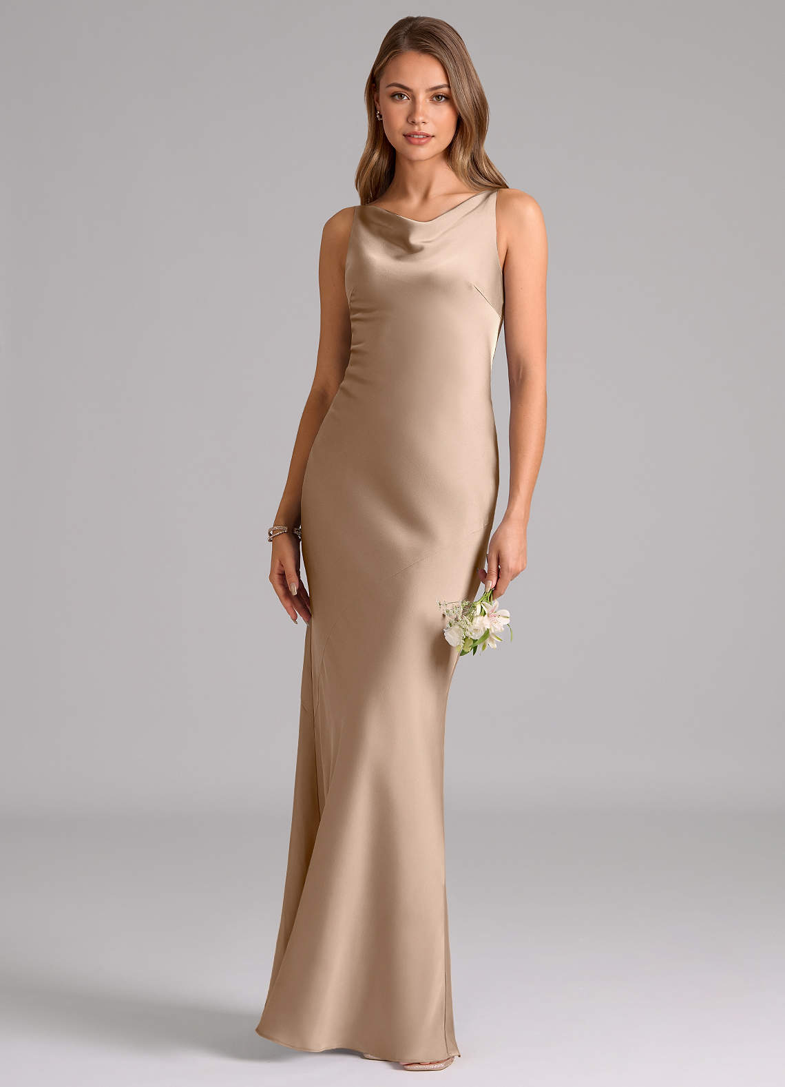 Azazie Allettie Bridesmaid Dresses Taupe Mermaid Stretch Satin Dress image1