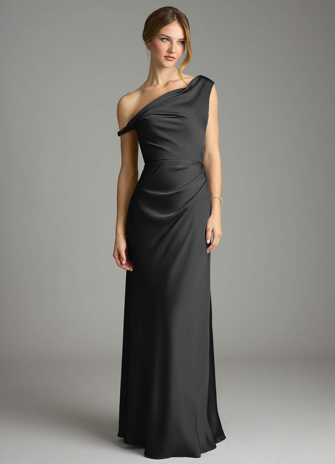 Azazie Mermaid One-Shoulder Floor-Length Stretch Satin Bridesmaid Dresses