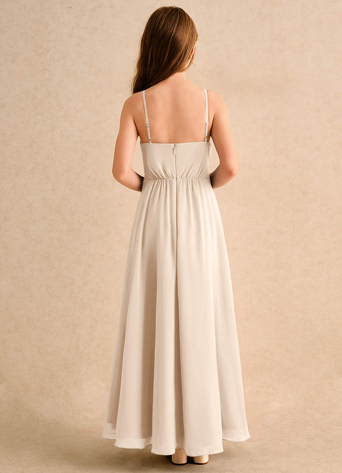 Azazie Twilight Dance Girls Formal Flower Girl Dresses White Alabaster A-Line Pleated Chiffon Dress image1
