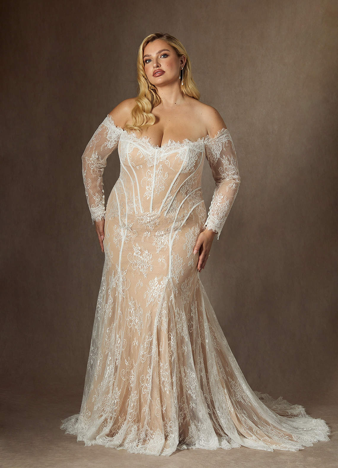 Azazie Katherine Robes de mariée Robe Sirène en Tulle Épaule décolletée Diamant Blanc Champagne image9