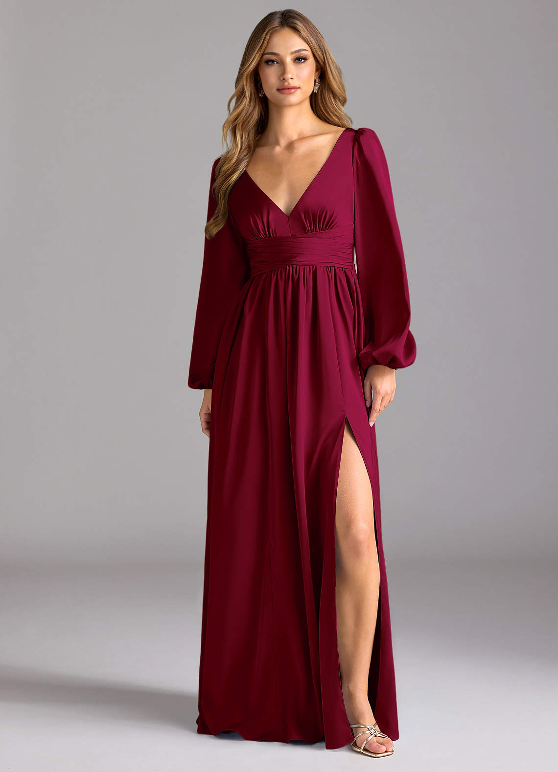 Azazie Norah Brautjungfernkleider A-Linie Stretch-Satin Kleid Burgunderrot image1