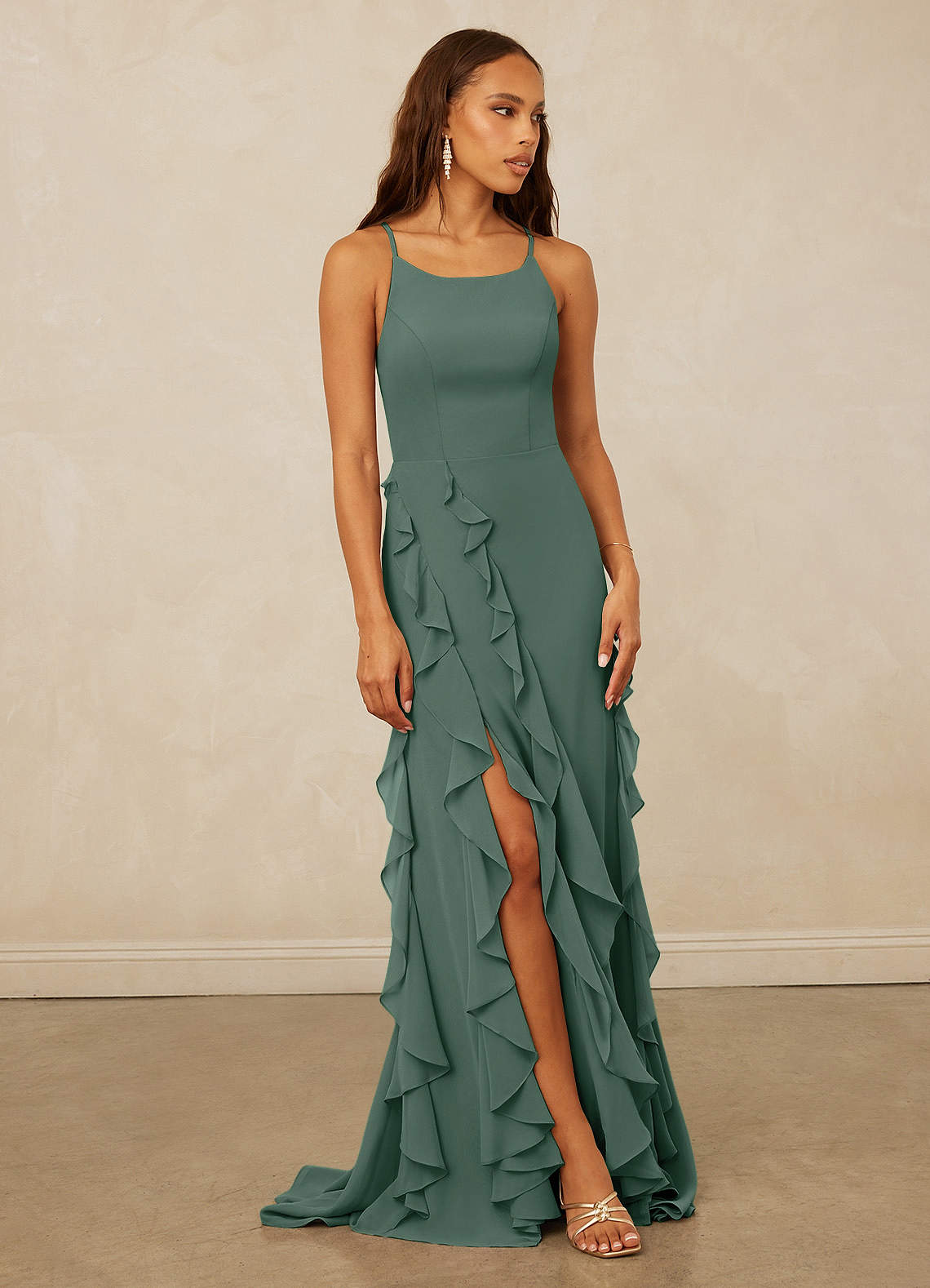 Christian Siriano Bridal for Azazie 1006 Bridesmaid Dresses Sea Moss Mermaid Ruched Chiffon Dress image1
