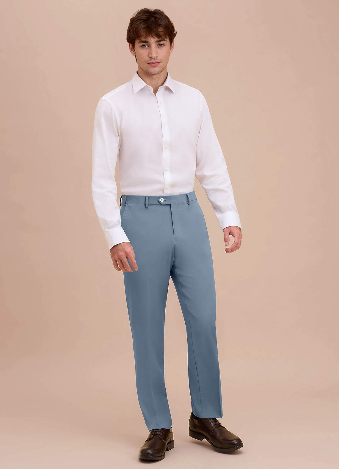 front Ethan Dusty Blue Refined Weave Performance Dress Pants