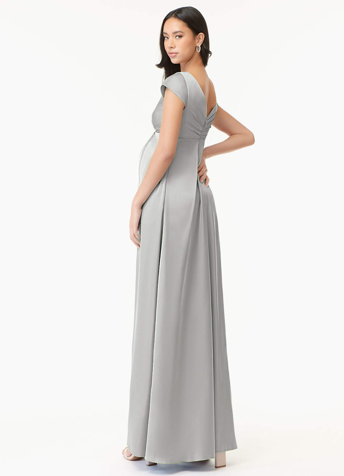 Azazie Allessia vestidos de dama de honor de maternidad Vestido de Corte en A Plisado Hasta el suelo Satén Elástico image3