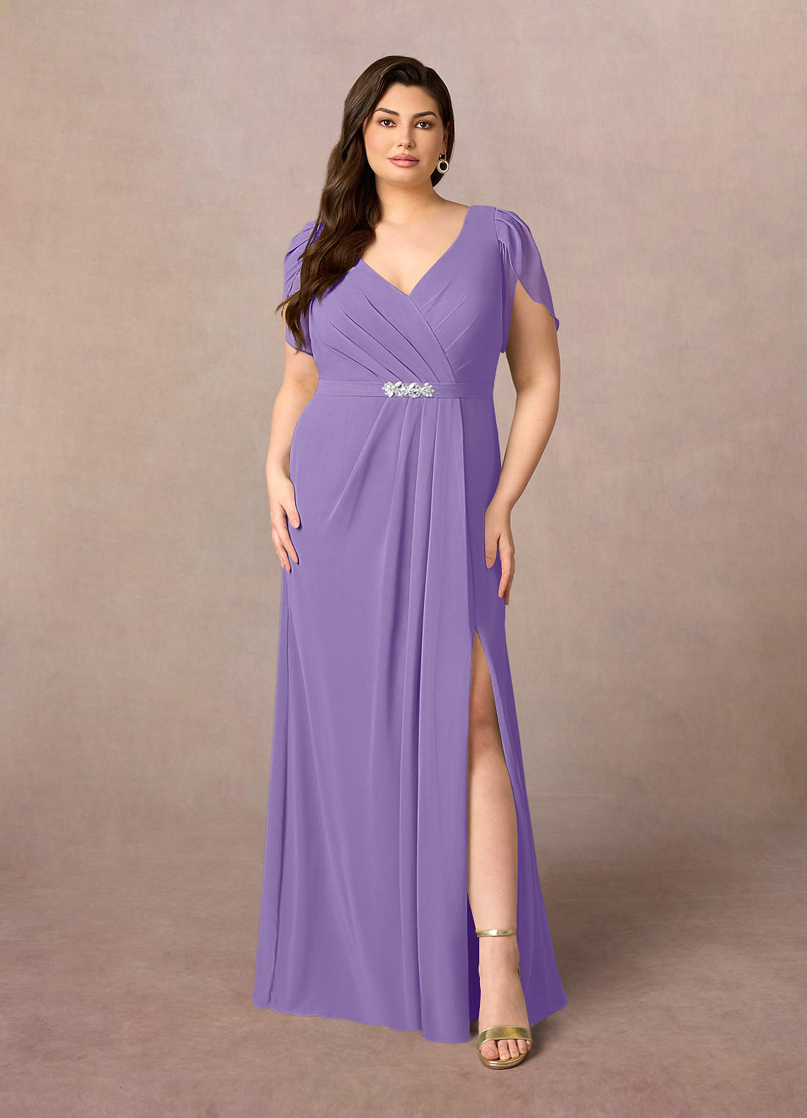 Azazie Marianne Mother of the Bride Dresses Tahiti Sheath V-Neck Pleated Chiffon Dress image1