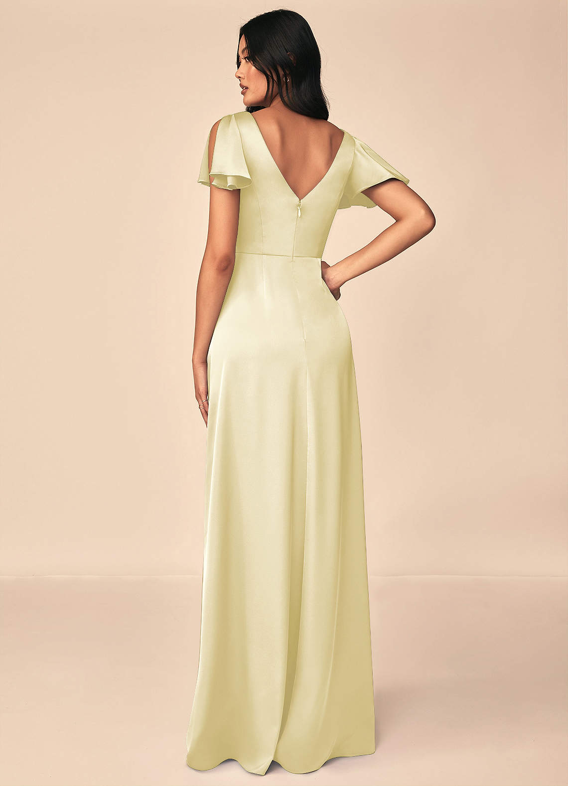 Azazie Soren At-home Try On Dresses Auburn A-Line Pleated Stretch Satin Dress image1