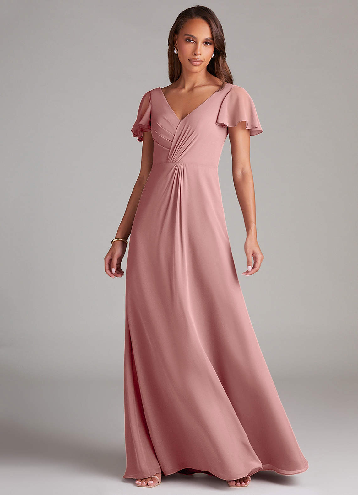 Azazie Soren Bridesmaid Dresses Dusty Rose A-Line Ruched Chiffon Dress image2