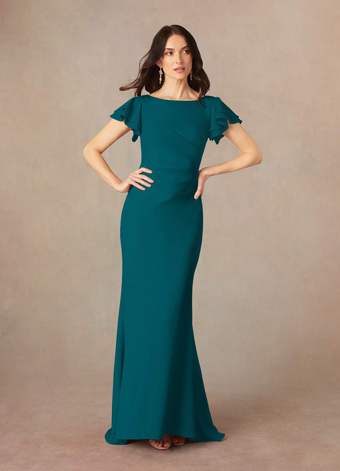 Azazie Peppermint Mother of the Bride Dresses Peacock Mermaid Scoop Ruched Stretch Crepe Dress image1