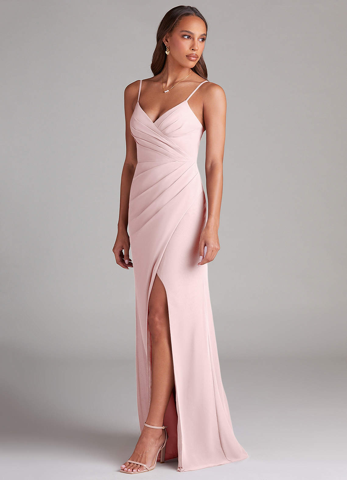 Azazie Maci Brudtärnklänningar Klä av Tubklänning i Chiffong Plisserad Rodnande Rosa image2