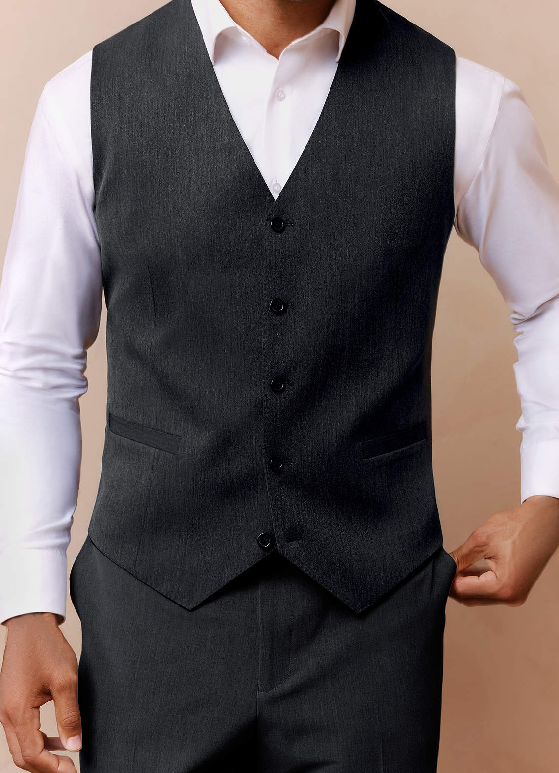 front Savile Charcoal Wool Blend Suit Vest