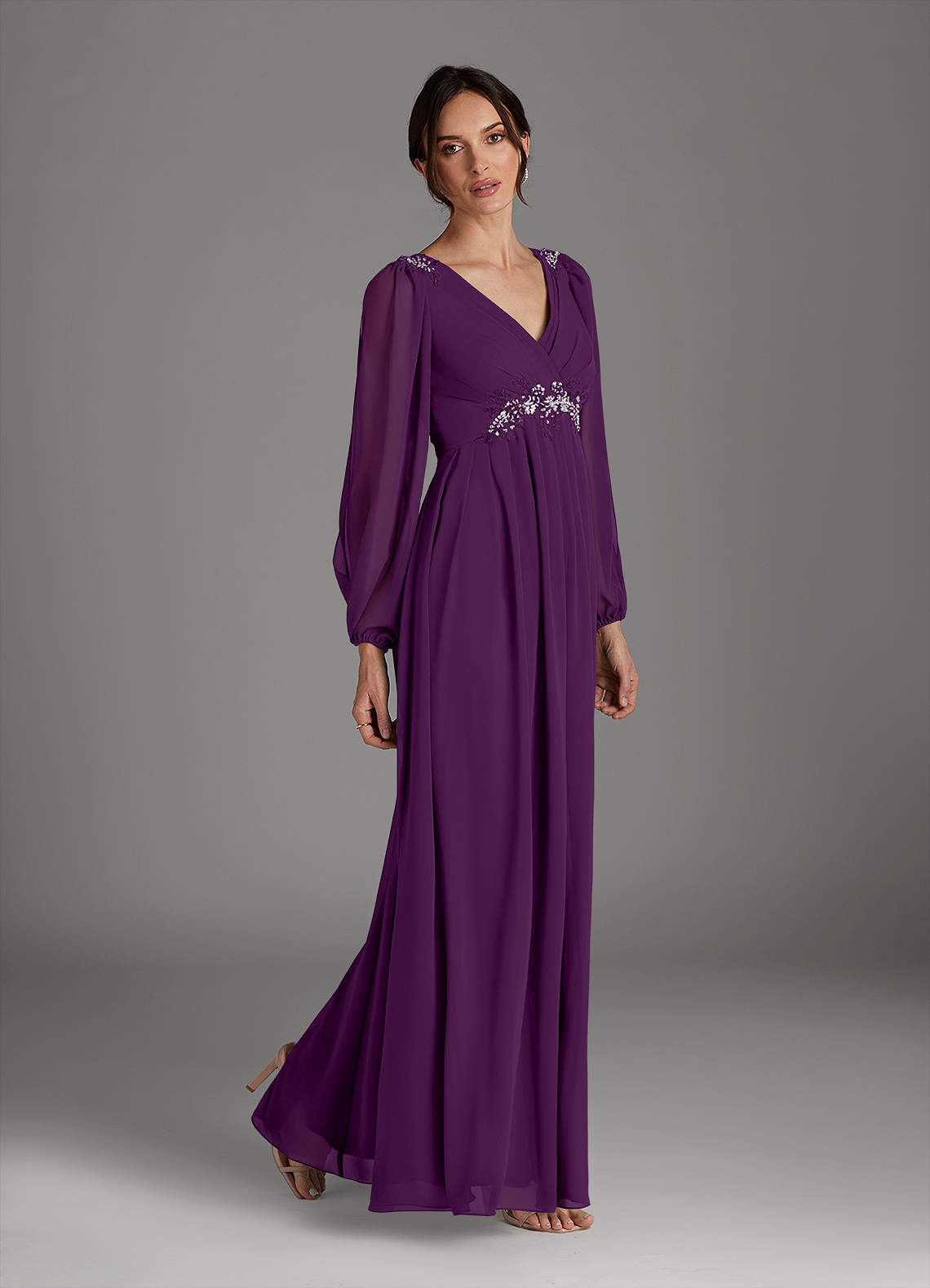 Azazie Gypsy Mother of the Bride Dresses Grape A-Line V-Neck Sequins Chiffon Dress image3