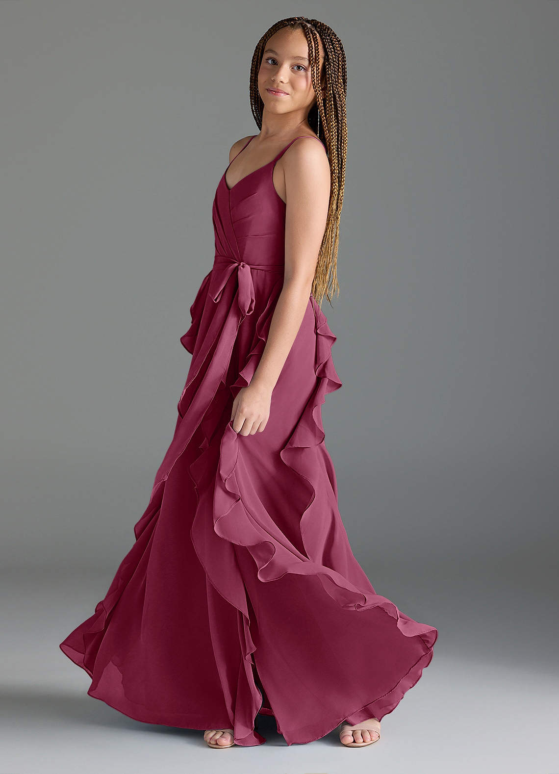 Azazie A-Line/Princess V-Neck Floor-Length Chiffon Junior Bridesmaid Dresses - Mulberry Azazie A-Line/Princess V-Neck Floor-Length Chiffon Junior Bridesmaid Dresses - Mulberry