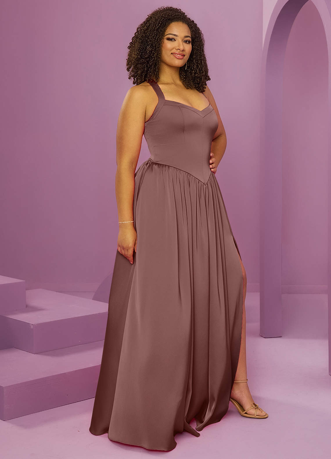 Barbie ♥ Azazie Venta Final Vestido de Sky Blue de Satén Elástico de Corte en A con Con bolsillos image11