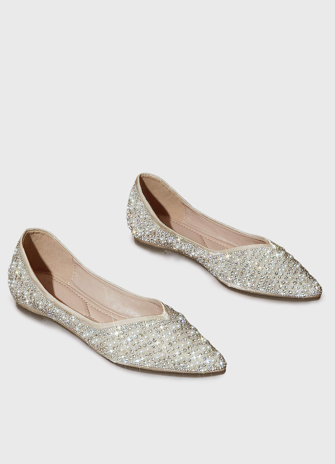 front Crystal And Pearl Ballet Flats