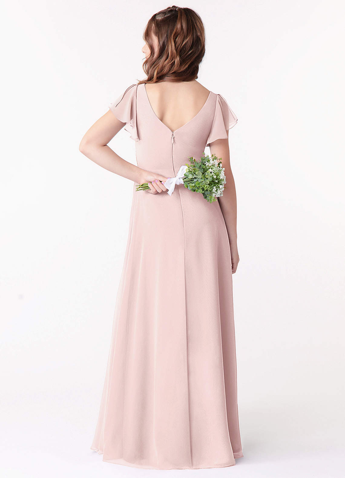 Azazie Omari Junior Blushing Pink A-Line Ruched Chiffon Dress image1