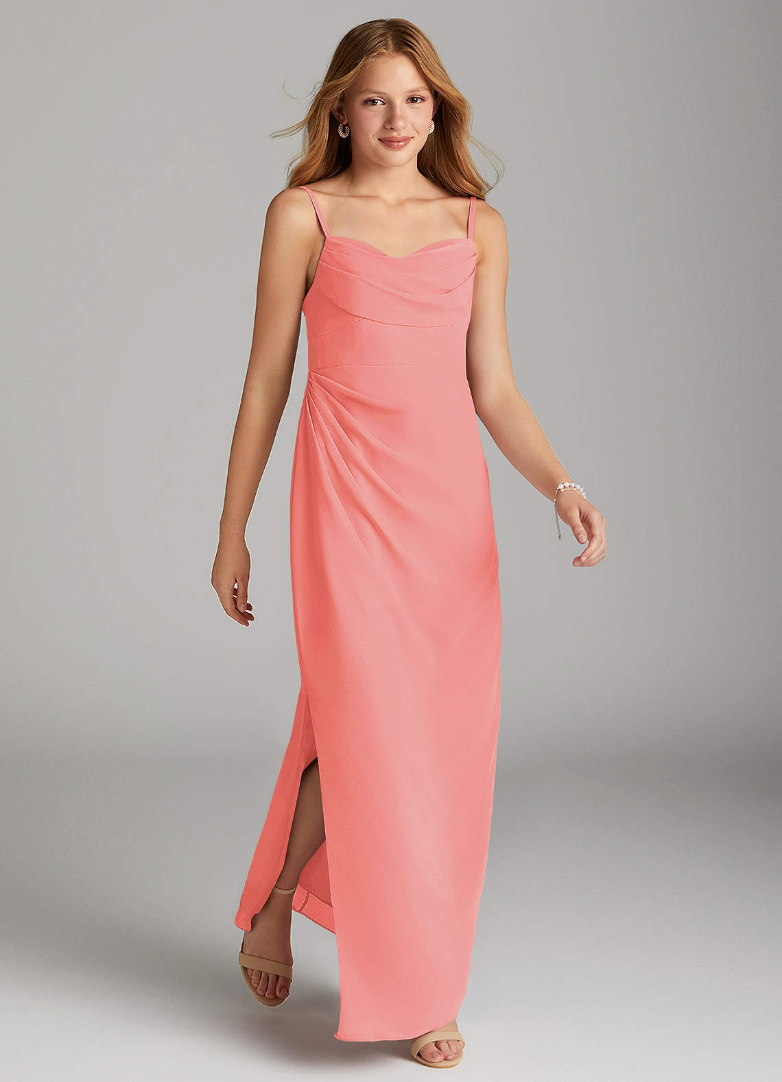 Azazie Mai Junior Vestido Coral de Chiffon de Bainha com Plissado image3