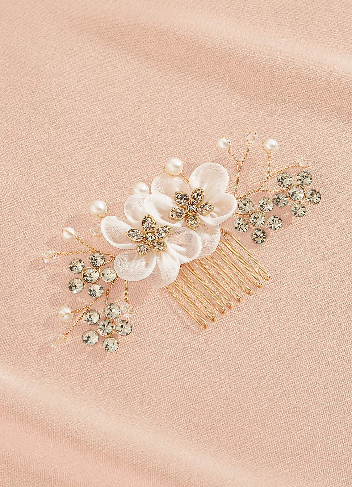 front Elegante witte strass bloemenkam