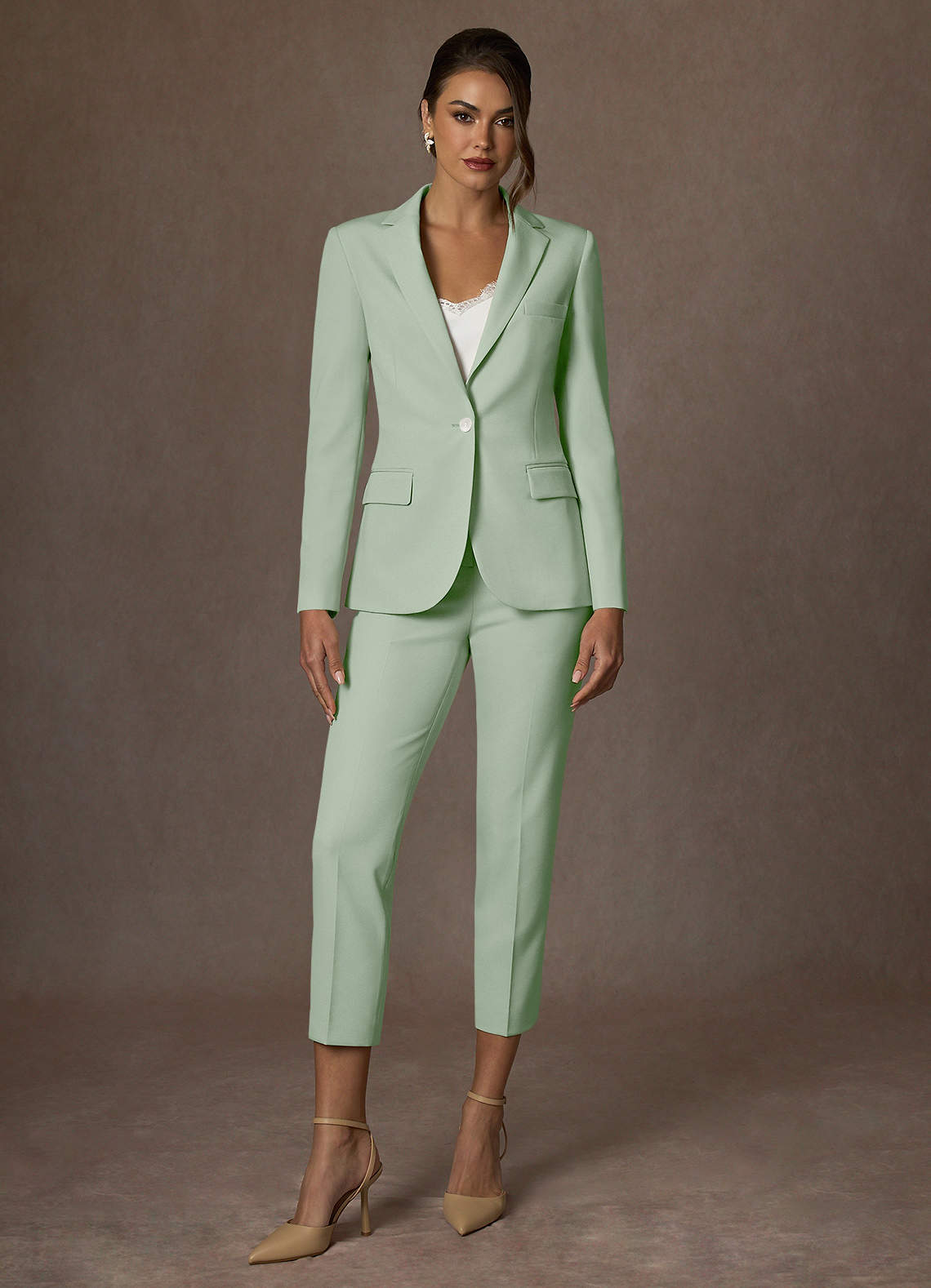 front Kennedy Dusty Sage Structured Stretch Dress Pants