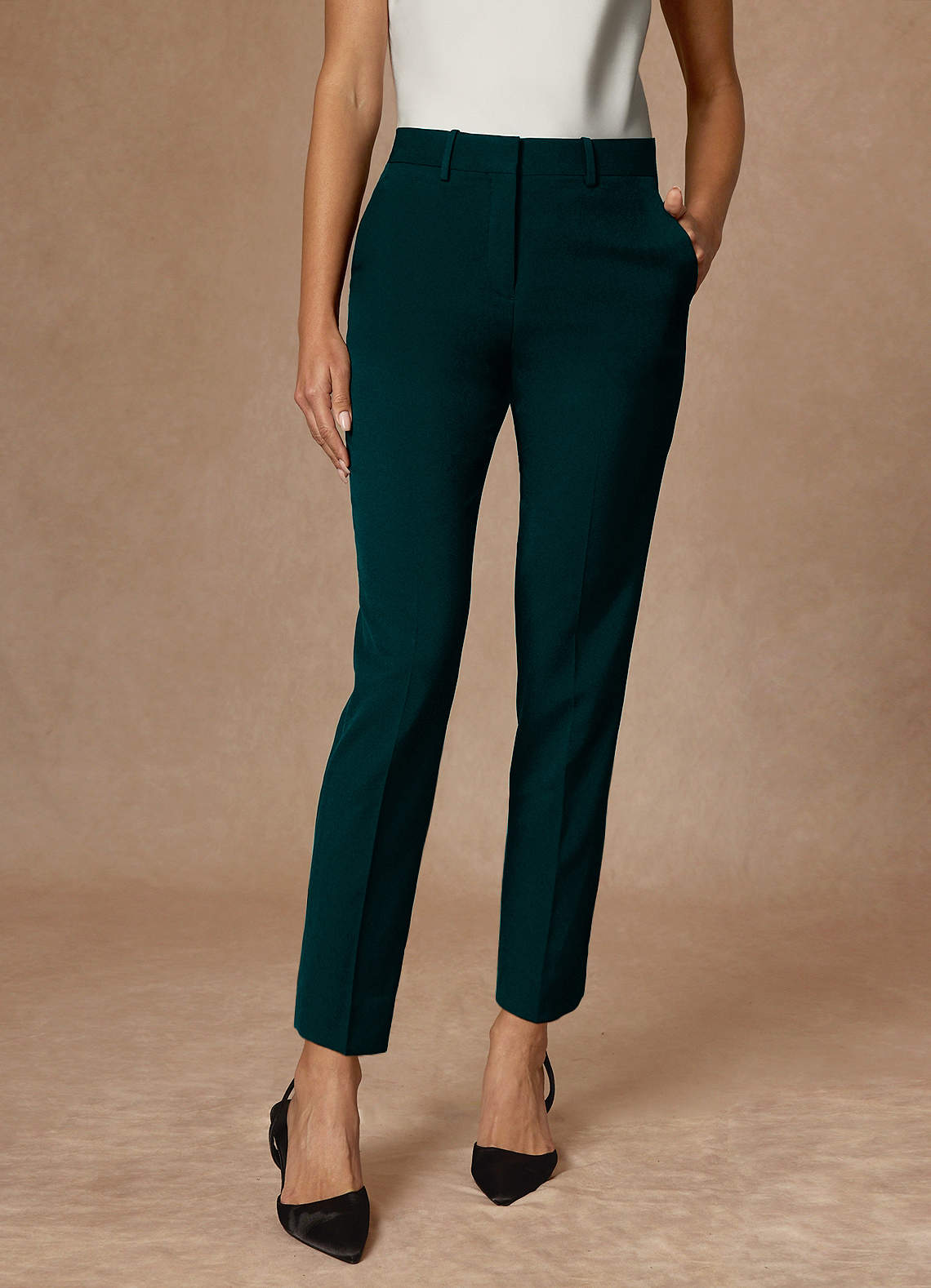 front Whitney Pine Structured Stretch Full Length Dress Pants