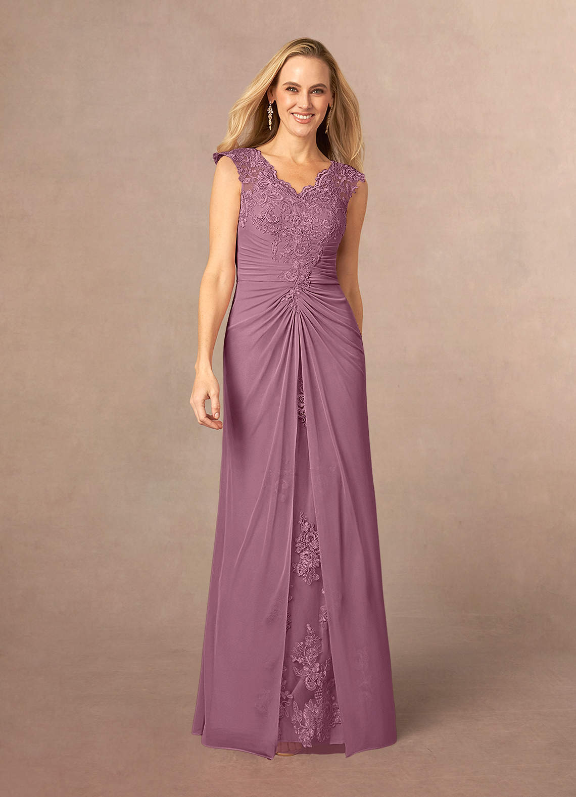 Azazie Jovie Mother of the Bride Dresses Vintage Mauve A-Line Lace Dress image1