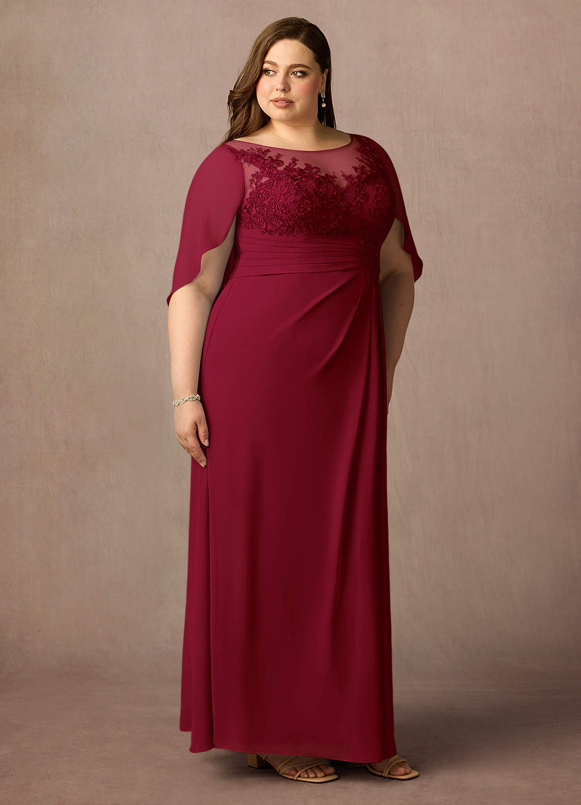 Azazie Hera vestidos de madre de la novia Vestido de Borgoña de Gasa de Corte En A con Capa de encaje image9