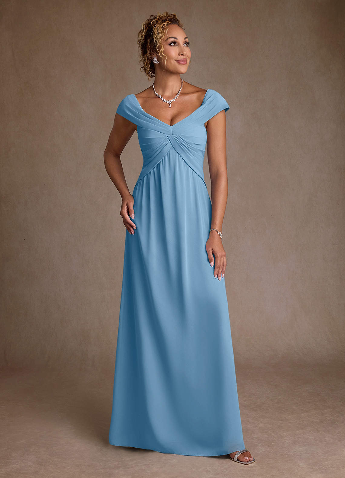 Azazie Myrtle Mother of the Bride Dresses Steel Blue A-Line Pleated Chiffon Dress image1
