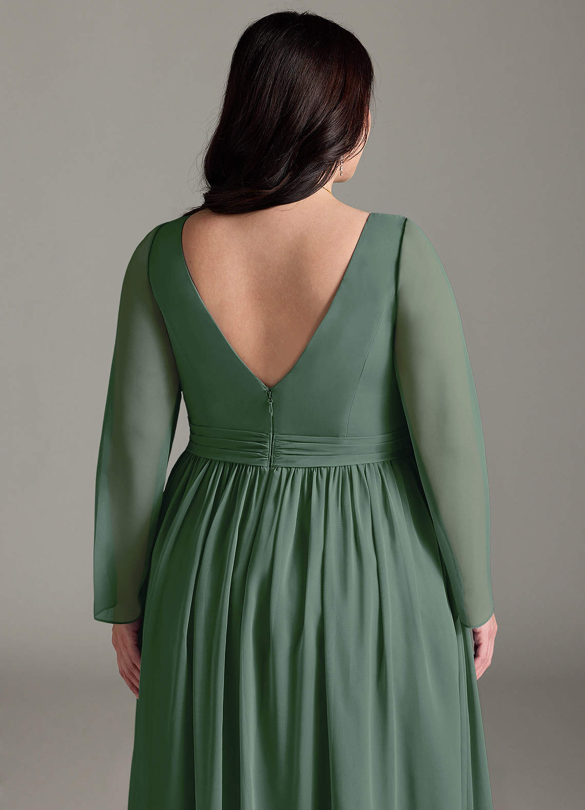 Azazie Teton Vestidos de dama de honra para maternidade Vestido Linha A Manga comprida Comprimento do chão Chiffon image12