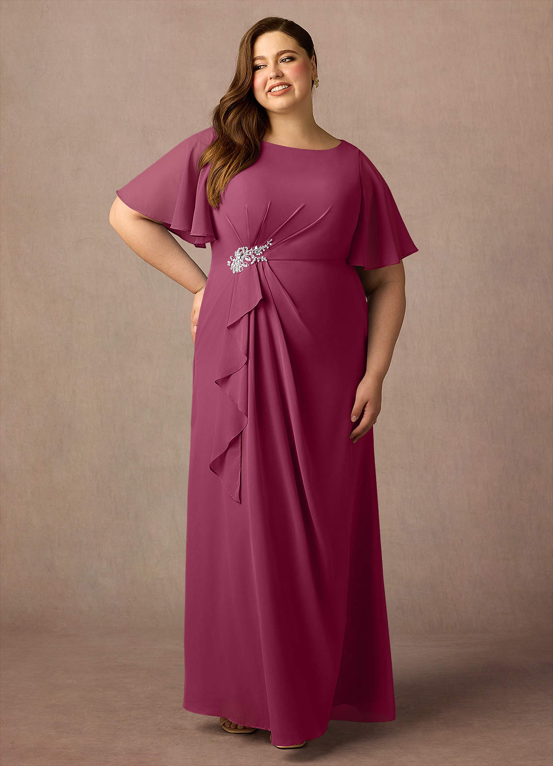 Azazie Rain Abiti per la Madre della Sposa Abito Tubino in Chiffon Perline Gelso image1
