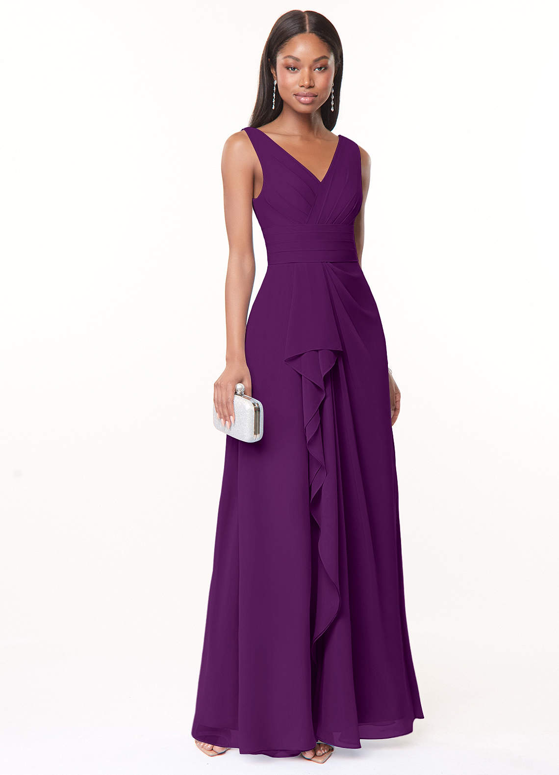 Azazie Julianna Brautjungfernkleider A-Linie Chiffon Kleid Traube image1