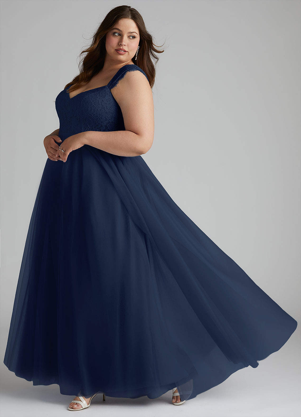 navy blue tulle bridesmaid dress Appliques Straps Dark Navy Blue Off The Shoulder Tulle Wedding Guest Dress main image 0