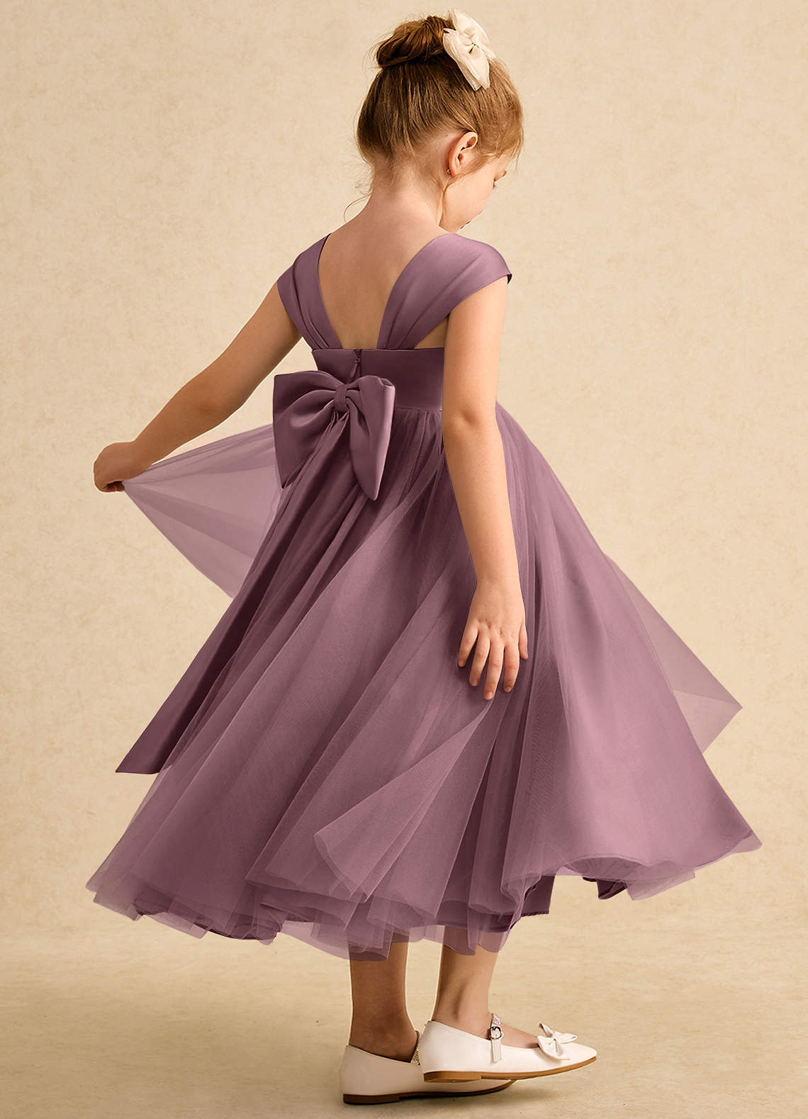 Azazie Chickadee Flower Girl Dresses Vintage Mauve Ball-Gown Sweetheart Neckline Matte Satin Dress image1