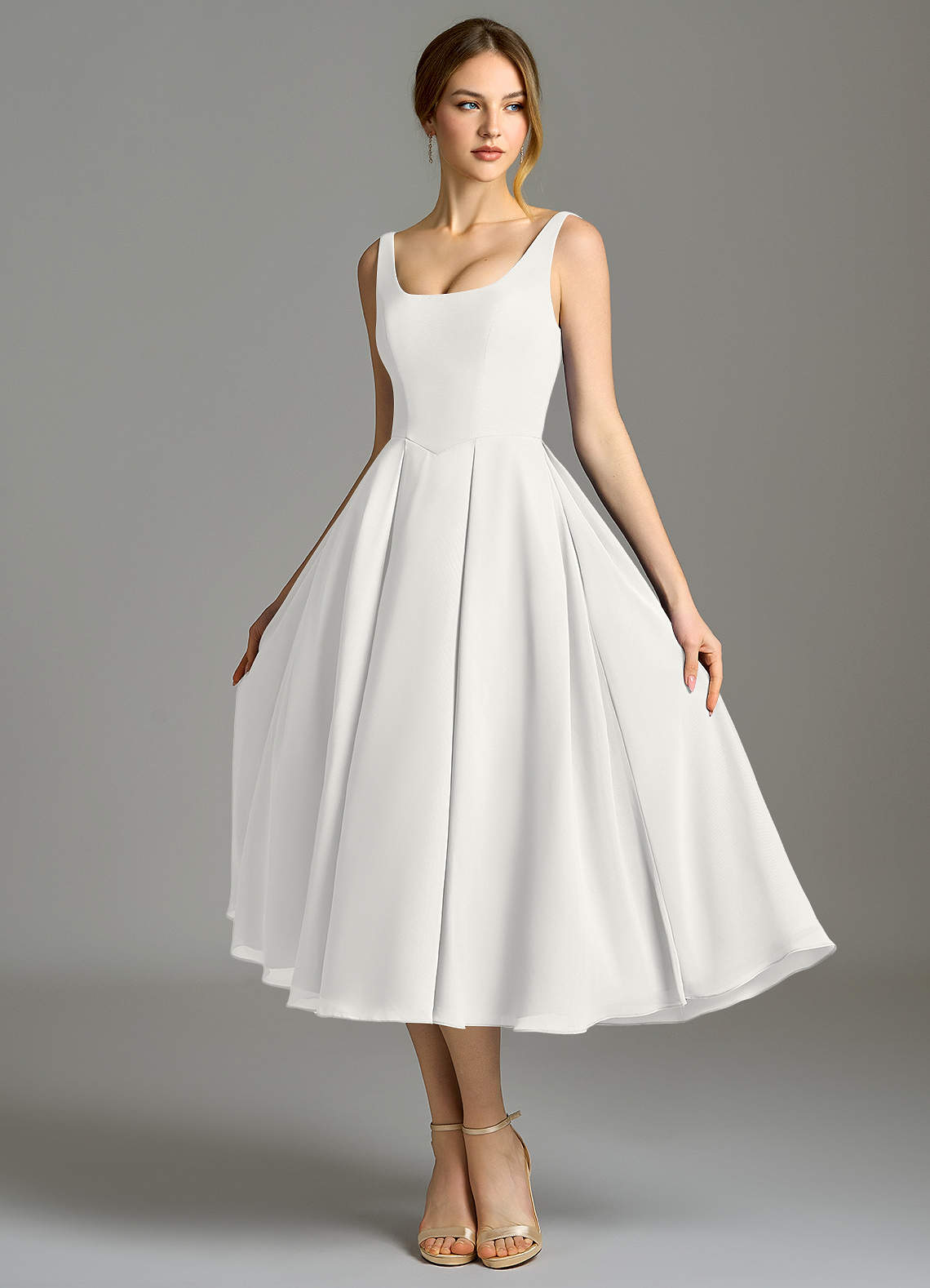 Azazie Amalie Brudtärnklänningar Klä av A-Linje i Chiffong Plisserad Vit image5