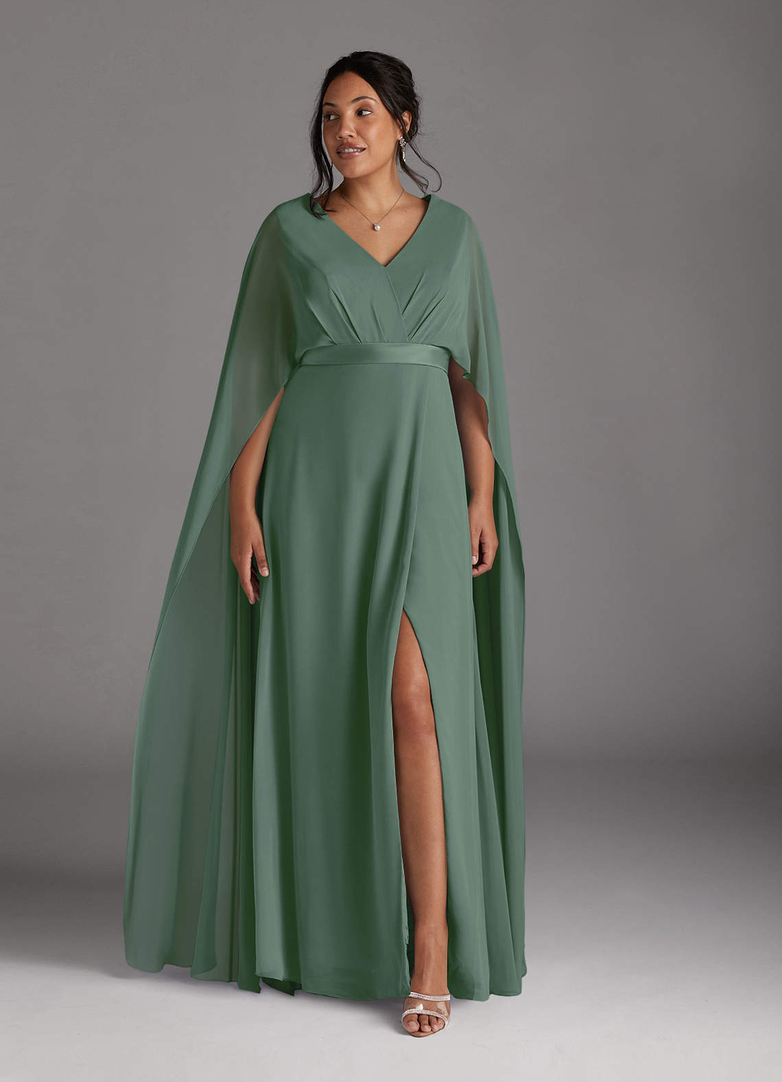 Azazie Isa Eucalyptus A-Line V-Neck Pleated Chiffon Dress | Azazie