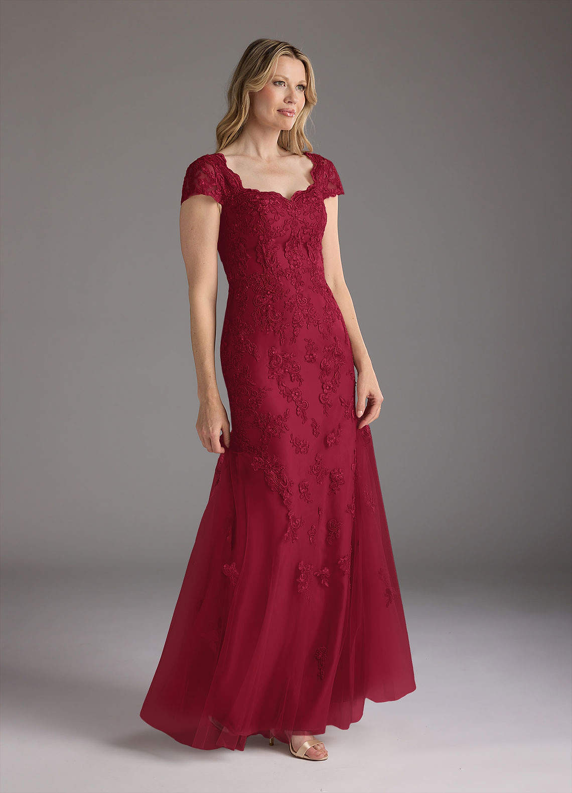 Azazie Marbella Mother of the Bride Dresses Burgundy Mermaid Queen Anne Sequins Lace Dress image2