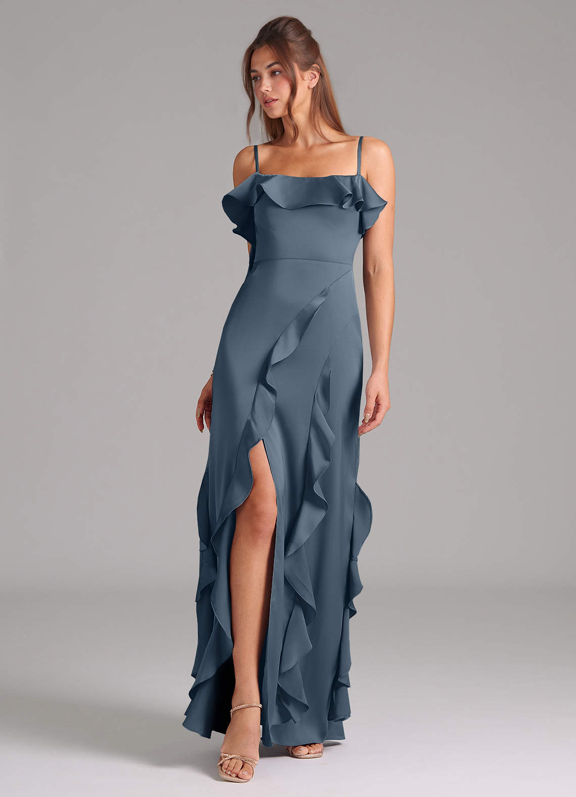 Azazie Malia Bridesmaid Dresses Twilight A-Line Side Slit Stretch Satin Dress image1