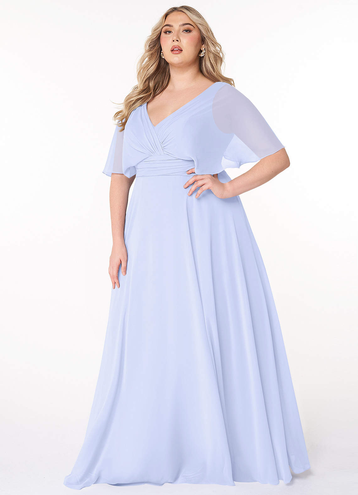 Azazie Pamela Bridesmaid Dresses Lavender A-Line V-Neck Pleated Chiffon Dress image1