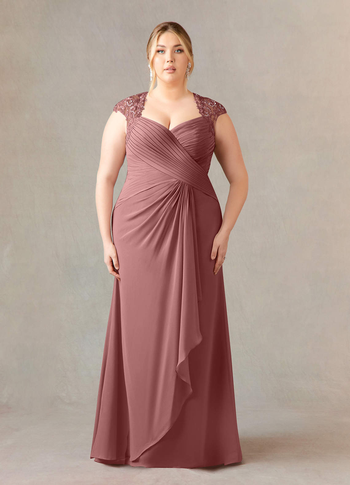 Azazie Birdie Mother of the Bride Dresses Desert Rose A-Line Queen Anne Sequins Chiffon Dress image1