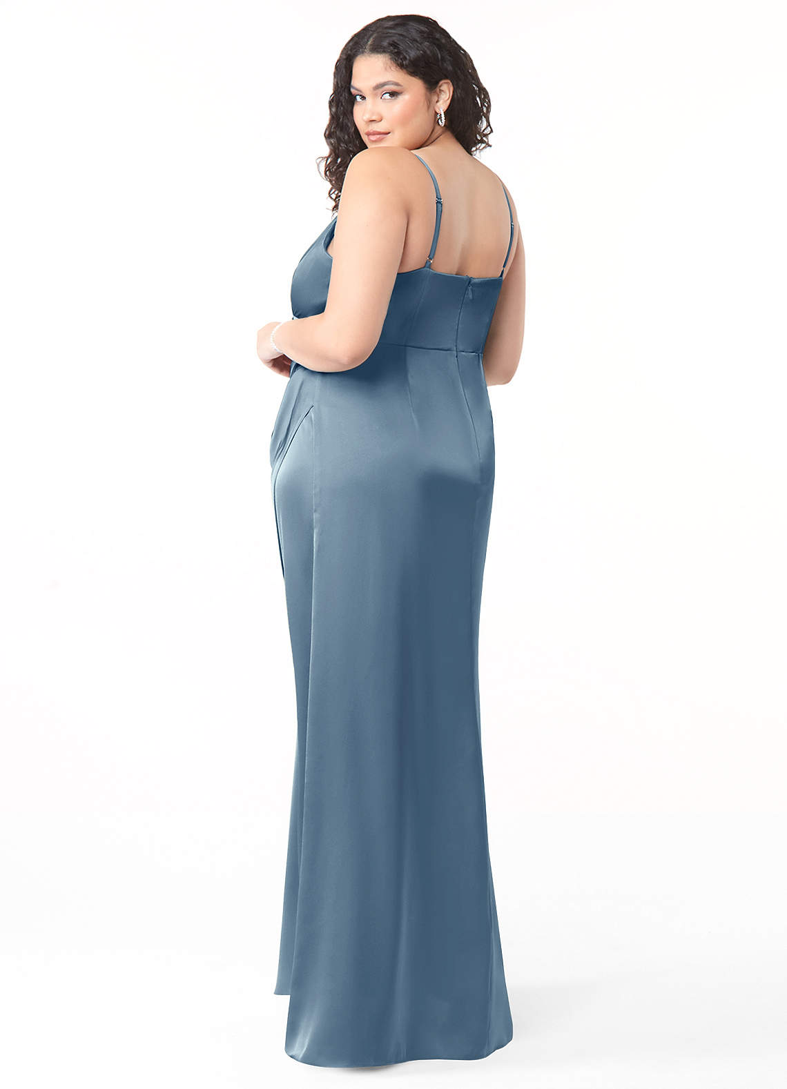Azazie Plus Size A-Line V-Neck Floor-Length Stretch Satin Bridesmaid Dresses - dusty blue Azazie Plus Size A-Line V-Neck Floor-Length Stretch Satin Bridesmaid Dresses - dusty blue