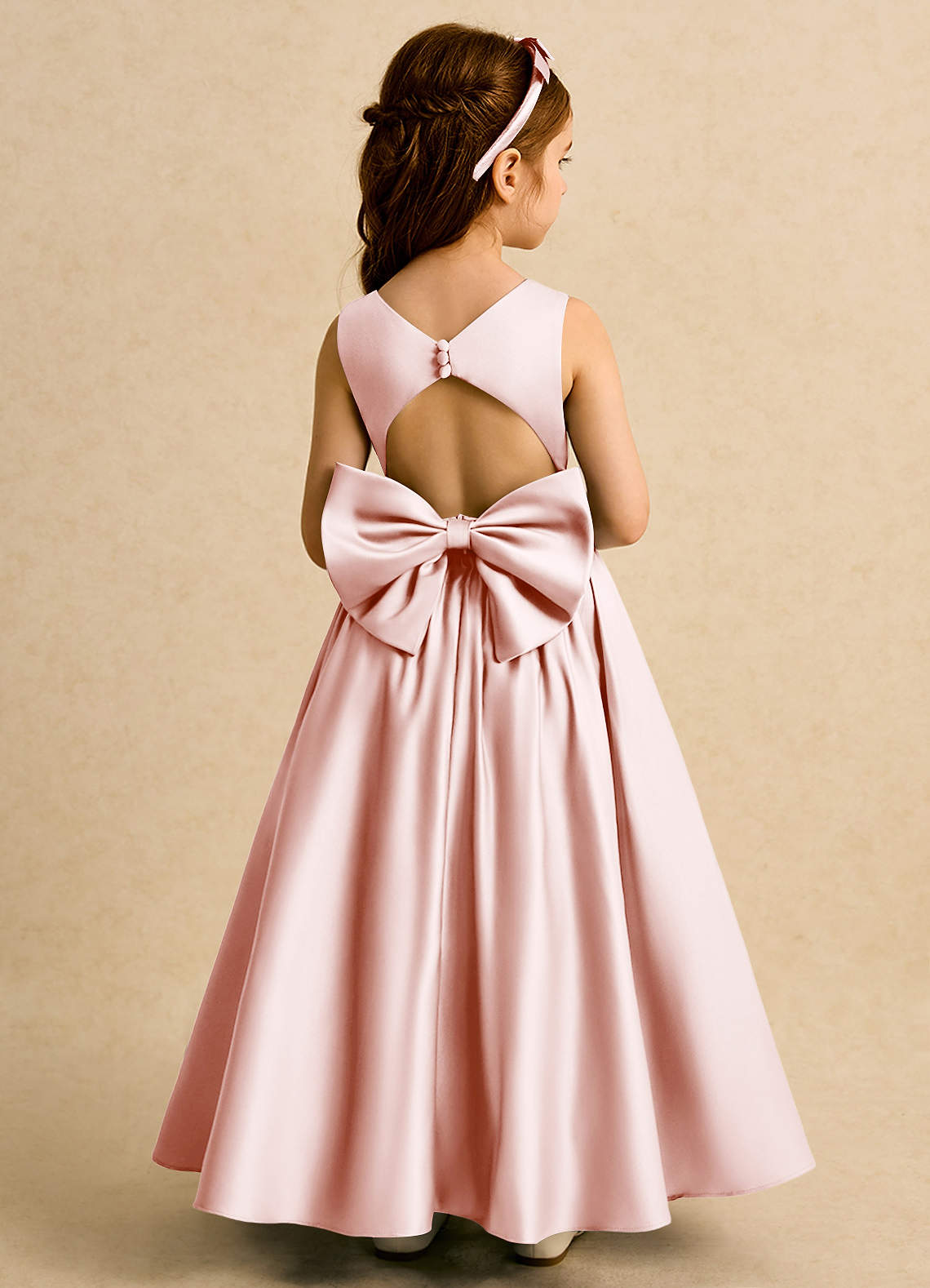 Azazie Nellia Blushing Pink A-Line Bow Matte Satin Dress | Azazie