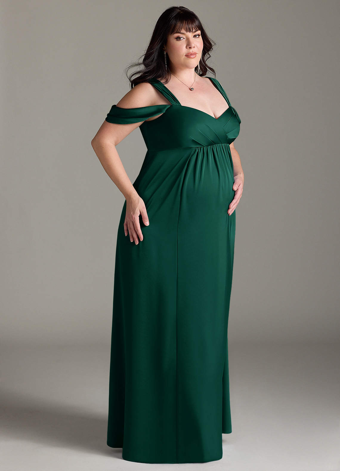 Azazie Rhea Maternity Bridesmaid Dresses A-Line Off-The-Shouler Pleated Stretch Satin Floor-Length Dress image9