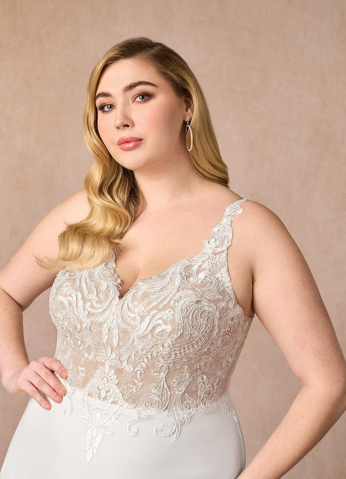 Azazie Clementina Diamond White Nude A-Line V-Neck Sequins