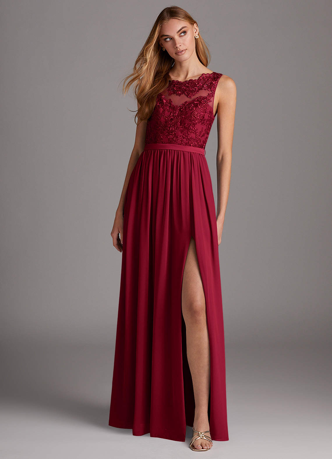 Azazie Plus Size A-Line Scoop Neck Floor-Length Chiffon Bridesmaid Dresses - Burgundy Azazie Plus Size A-Line Scoop Neck Floor-Length Chiffon Bridesmaid Dresses - Burgundy