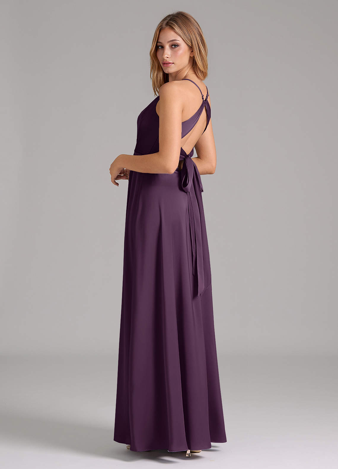 formal plum dresses Simple purple v neck satin long prom dress purple formal dress