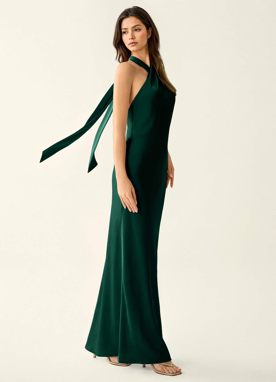 Manllanda Emerald Green Halter Satin Maxi Dress