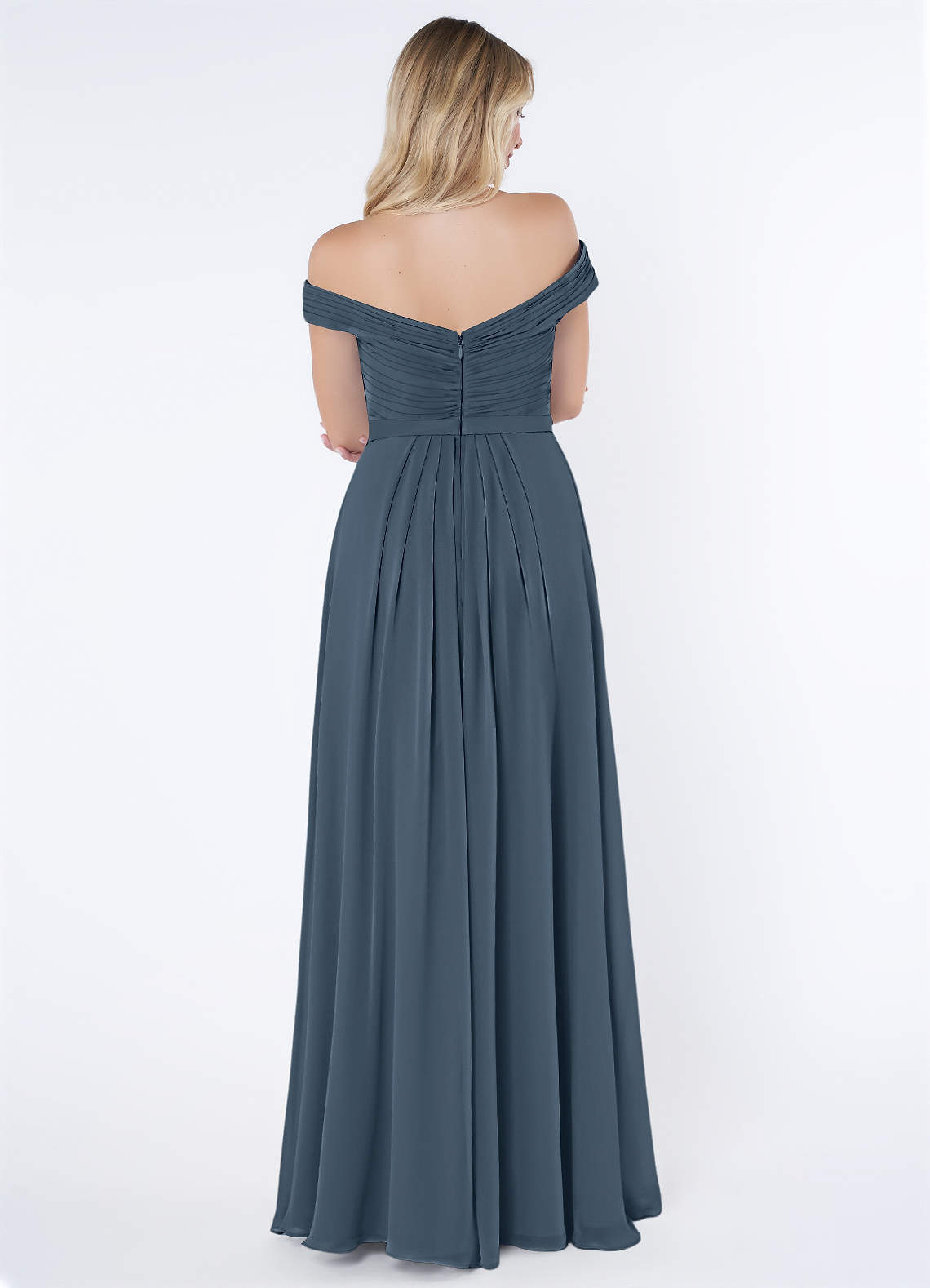 gathered bridesmaid dresses B233059 Graceful Poly Chiffon Dress with Ruched Bodice and Softy Gathered  A-line Skirt