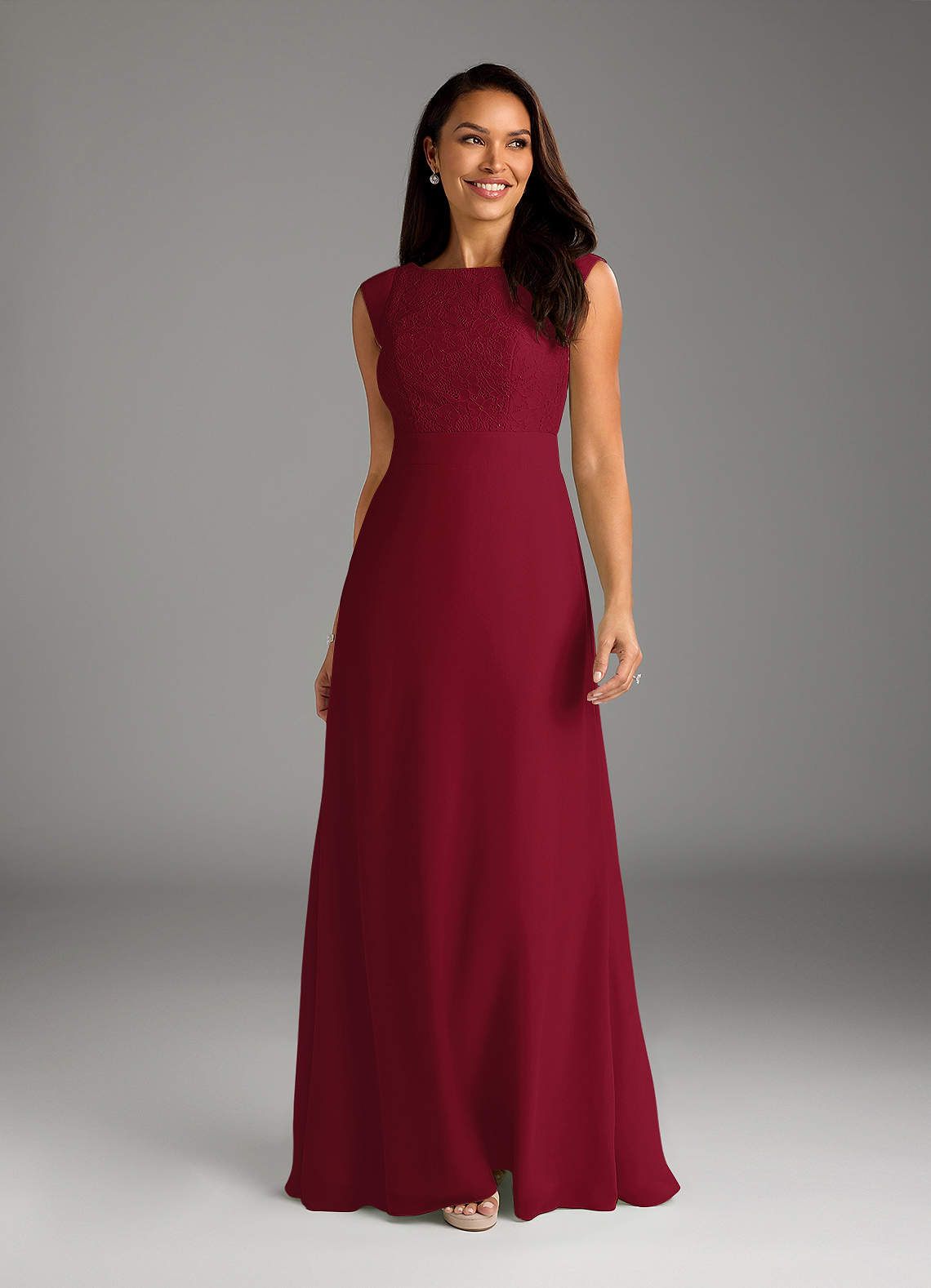Azazie Bettina Mother of the Bride Dresses Burgundy A-Line Lace Chiffon Dress image1